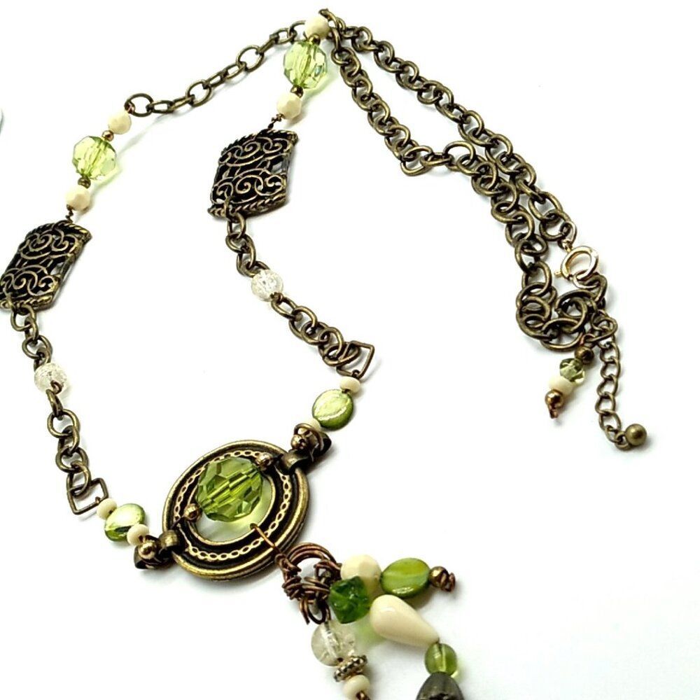 Brass-tone Metal Faceted Beaded Necklace